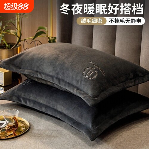 加厚牛奶绒枕套一对装枕头套单个冬季珊瑚绒48cmx74cm枕芯内胆套2