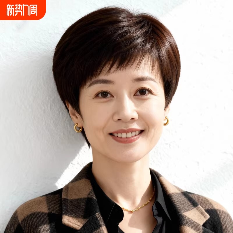 假发中老年女士妈妈款全头套真发短直发全真人发自然夏季薄款发套