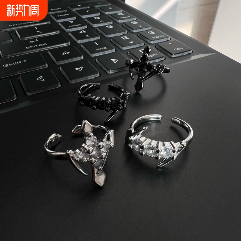 救赎十字架不规则几何戒指小众设计镶钻高级感嘻哈潮流男女食指戒