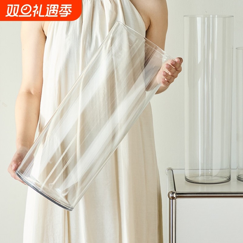 花瓶摆件客厅插花防摔轻奢高级感亚克力透明水养玫瑰百合高直筒大