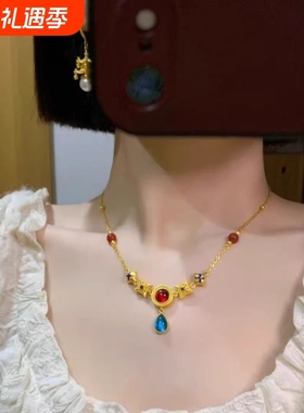 花丝宫廷复古项链女金色国风锁骨链毛衣链时尚百搭设计高级感颈链