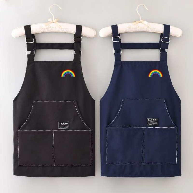 时尚简约围腰背带帆布围裙防油透气耐脏耐磨工作服LOGO印字女爆款