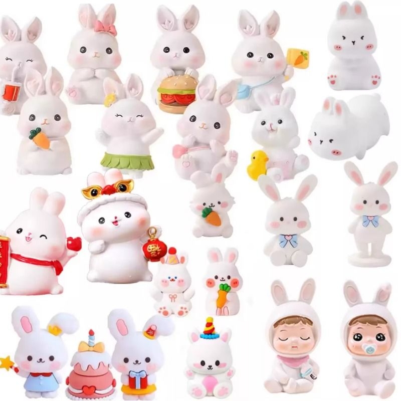 可爱兔子蛋糕装饰树脂摆件萝卜小兔子宝宝百天周岁生日田园风插件