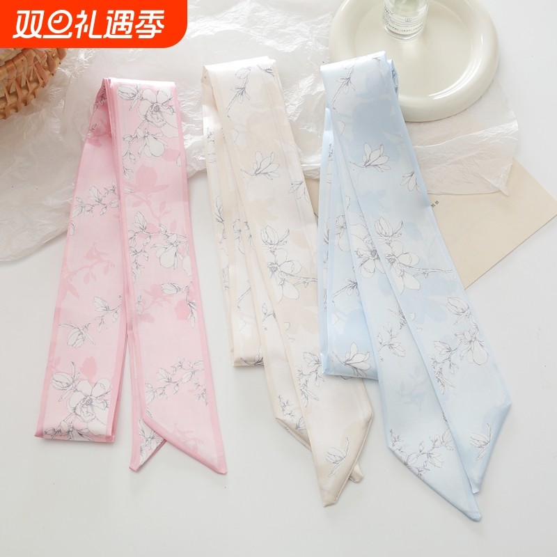 复古长条丝巾发带女汉服搭配简约古风发饰发绳飘带绑包蓝色粉色