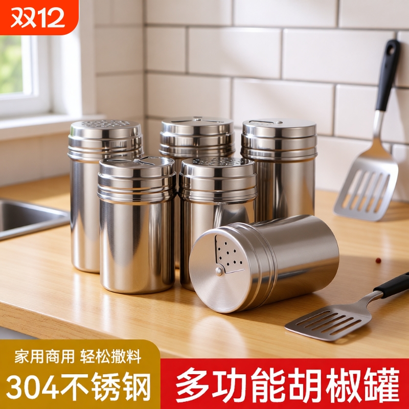 304不锈钢罐撒料调料家用厨房烧烤罐孜然牙签瓶装食品级密封防潮