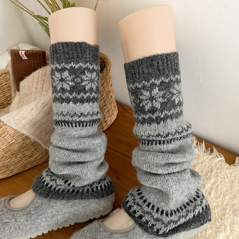 灰色费尔岛羊毛袜套堆堆袜子女2026新款春夏保暖加厚雪地靴腿套