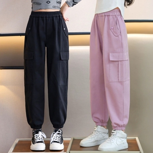 女童裤子春秋款2026新款儿童运动裤秋季女大童秋装休闲束脚工装裤