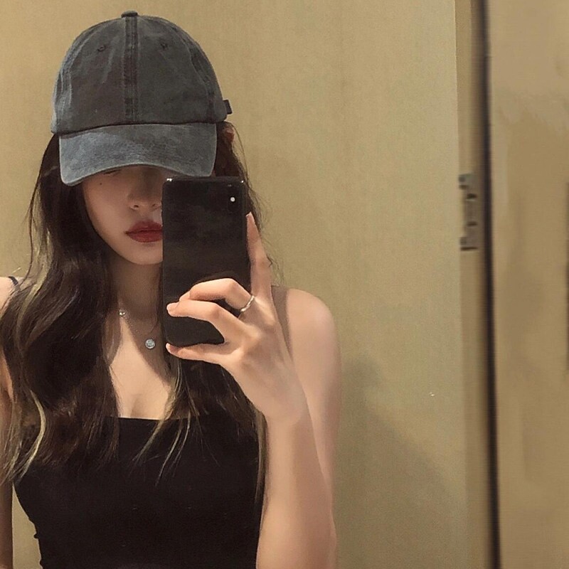 2026新款水洗牛仔鸭舌帽子女显脸小大帽檐做旧灰色大头围棒球帽男