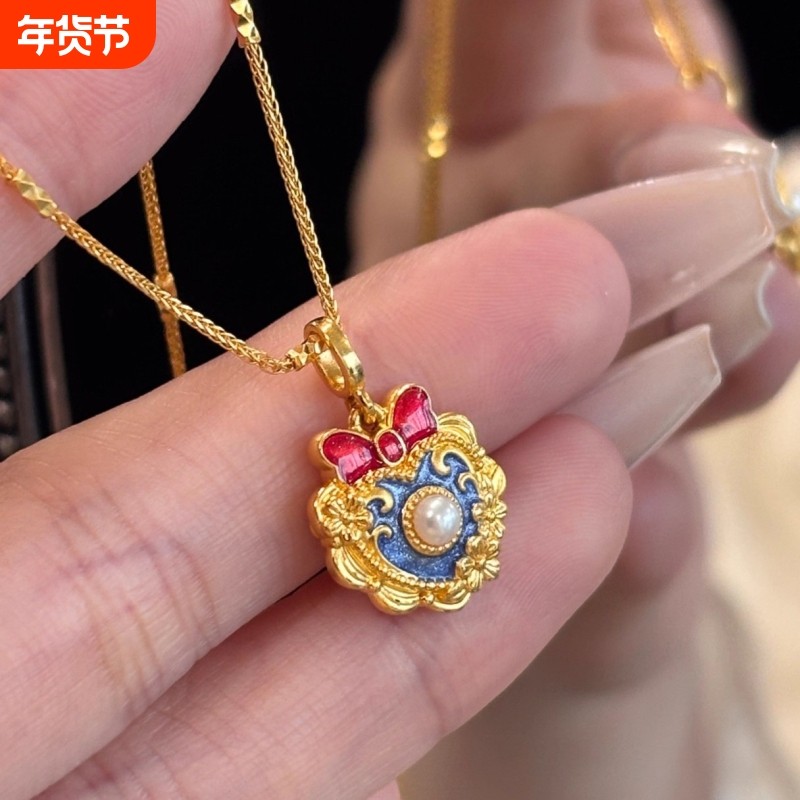 甜美公主滴油珍珠爱心蝴蝶结吊坠项链精致时尚可爱项饰