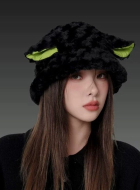 小羊帽冬天渔夫帽保暖百搭盆帽