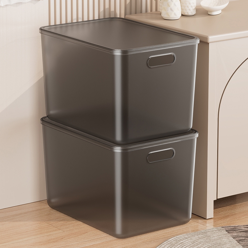 桌面收纳盒家用杂物收纳筐长方形玩具塑料带盖收纳箱整理储物盒子