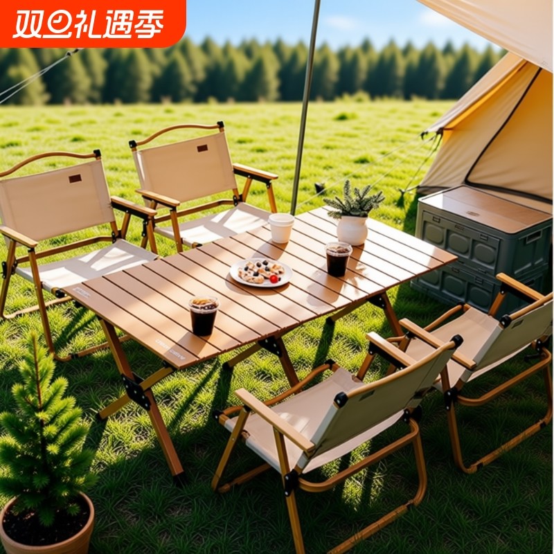露营桌椅户外折叠桌子月亮椅子蛋卷桌便携式野餐野营装备全套茶桌