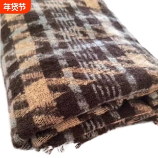含羊毛加厚毛线针织围巾女冬季2024新款高级感保暖围脖黑格子软糯