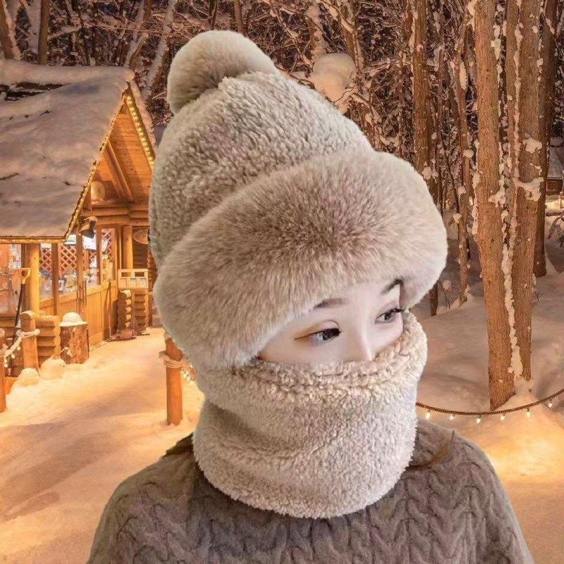 帽子女士冬季2025保暖防风防寒加厚护颈脖套围脖一体口罩加绒针织