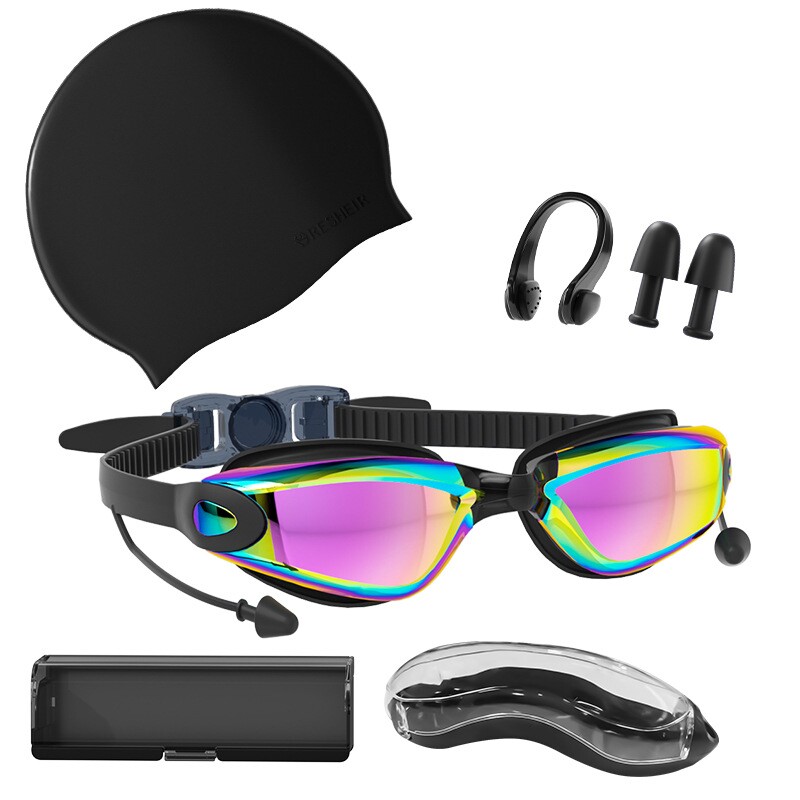 亚马逊热销泳镜泳帽鼻夹耳塞套装硅胶游泳帽跨境游泳眼镜潜水护目