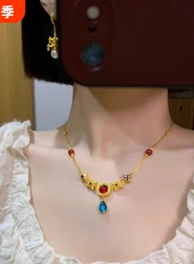 花丝宫廷复古项链女金色国风锁骨链毛衣链时尚百搭设计高级感颈链