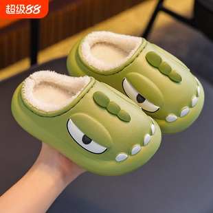 冬季儿童棉拖鞋男童防水EVA厚底保暖亲子女宝宝包跟拖鞋防滑卡通