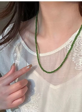 新款显白绿色玉髓串珠项链新中式项链女小众轻奢高级感百搭时尚