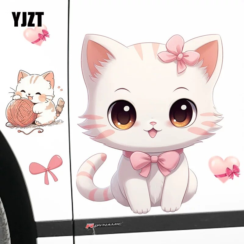 可爱粉猫咪卡通萌趣汽车贴纸电动车摩托车划痕遮挡防水装饰车贴