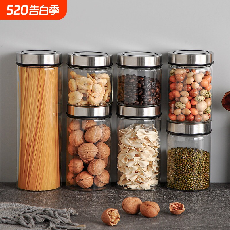 高硼硅玻璃罐密封罐厨房面条储存罐零食储物罐挂面收纳盒