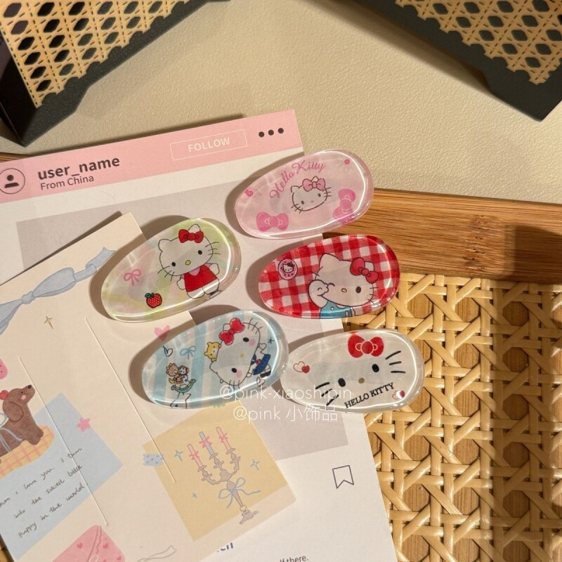 清透果冻KT猫水滴发夹发饰卡通椭圆发夹刘海侧边少女发卡