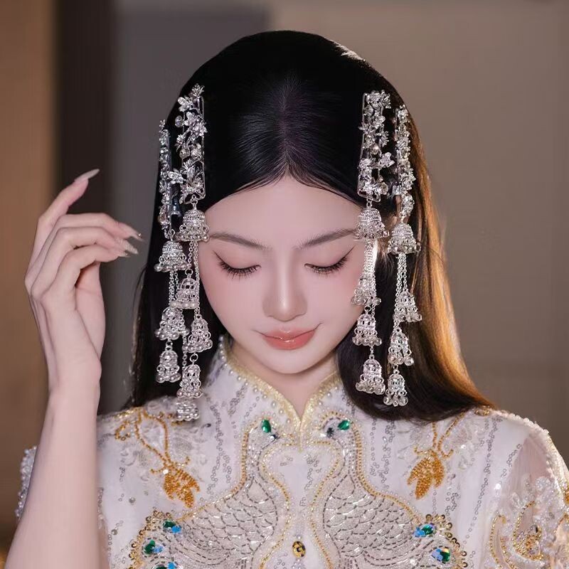 侧边发夹中式银色流苏风铃铃铛同款刘海元素民族风刘海边高级发饰