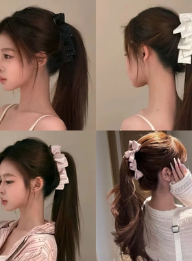 韩系立体双蝴蝶结香蕉夹少女感抓夹高马尾竖发夹波点白色粉色黑色