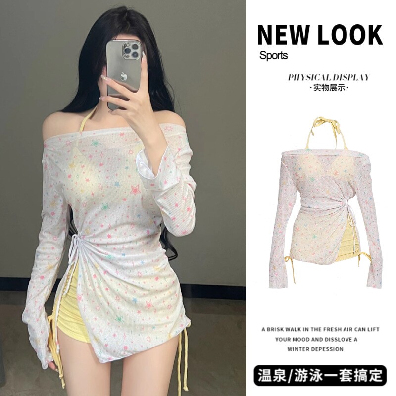 2026新款分体泳衣女士比基尼三件套罩衫长袖防晒海边度假温泉纯欲