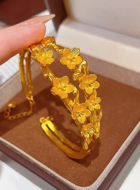 金店同款双层桃花树枝开口手镯女士越南沙金在逃公主蝴蝶结手镯