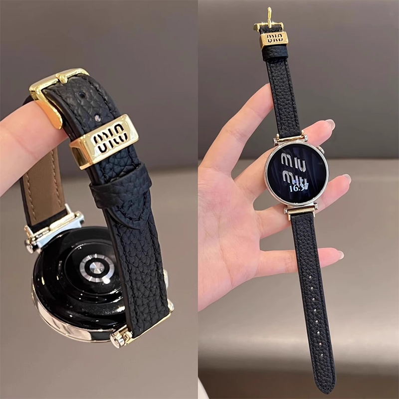 适用于华为gt6表带gt5pro荔枝纹皮质腕带字母扣女款watch5智能运动配件秋冬gt3/gt2/gt1棕色配饰