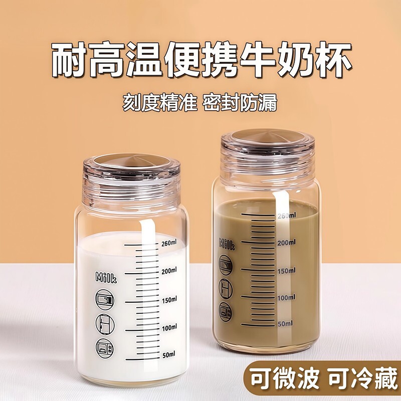 耐高温牛奶杯家用带刻度咖啡豆浆杯玻璃带盖子学生可携式早餐杯