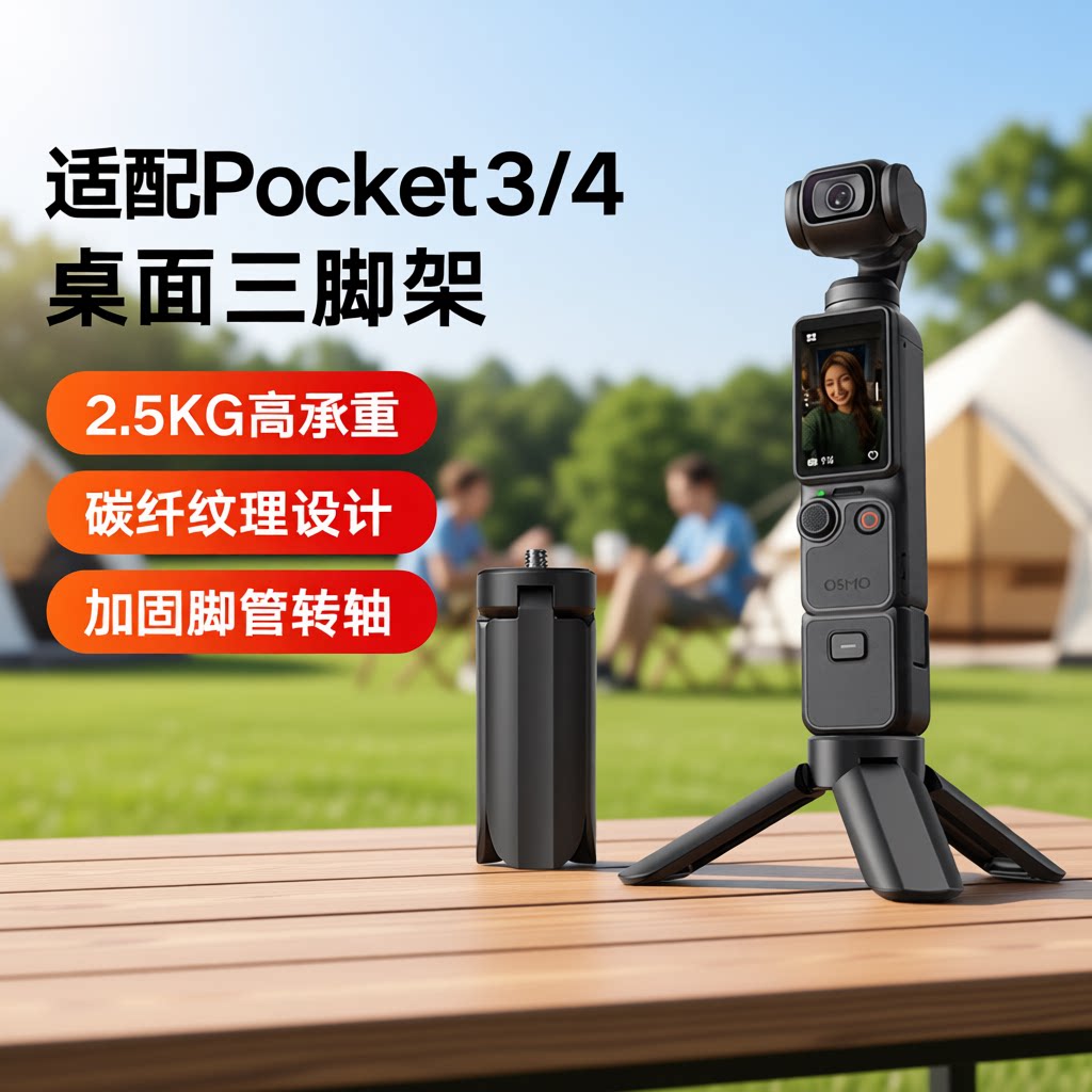 适用于DJI大疆支架pocket3/4/4P三脚架osmo迷你便携三角架桌面底座云台相机配件稳定器延长杆开补光灯拍摄图片