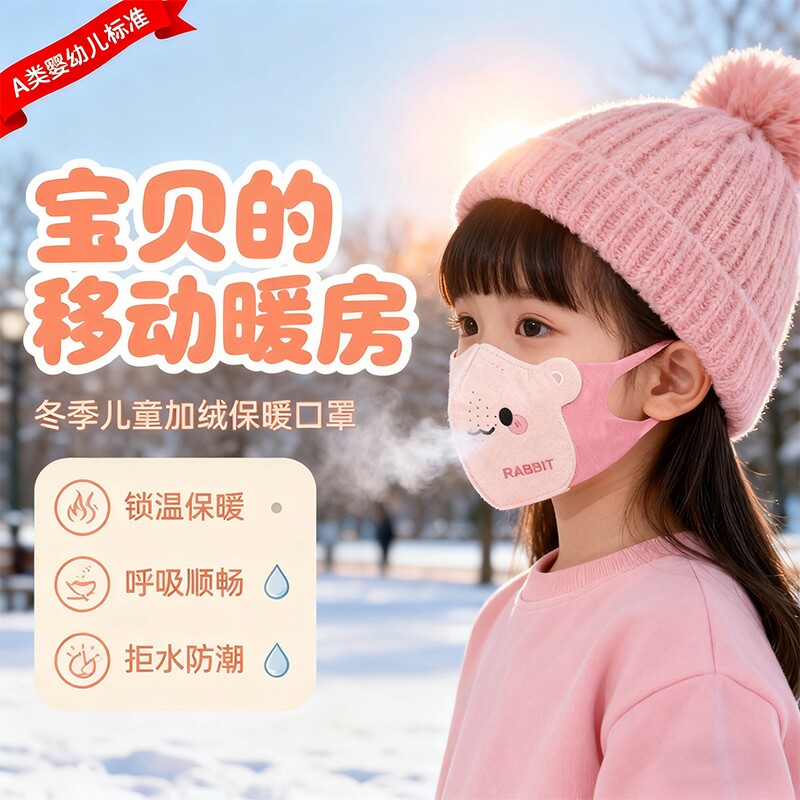 儿童秋冬季保暖口罩冬天防寒脸加绒加厚宝宝男女童防晒防风戴眼镜