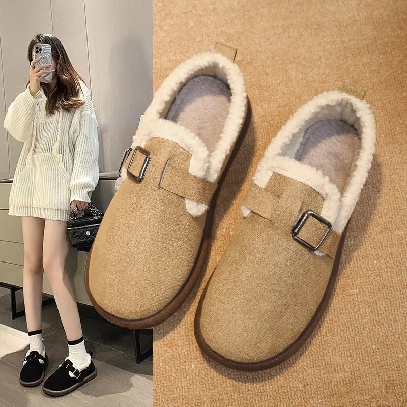 女冬天鞋子新中式秋季鞋加厚冬季加绒保暖办公室居家豆豆鞋防滑