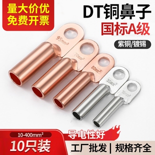 DT铜鼻子国标紫铜接线端子镀锡堵油铜接头16/25/35平方铜线耳鼻子