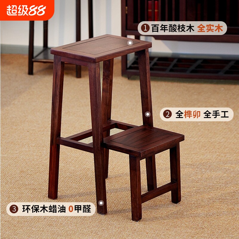 全实木凳子家用梯凳折叠凳梯子两用登高楼梯置物架多功能台阶椅子