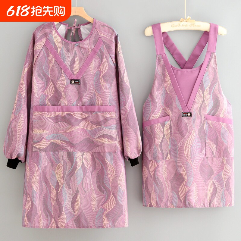 2025新款帆布围裙厨房家用防污罩衣女外穿透气长袖工作服餐饮围腰