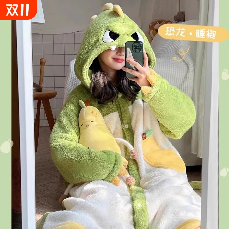 睡衣女秋冬季珊瑚绒冬天加厚加绒