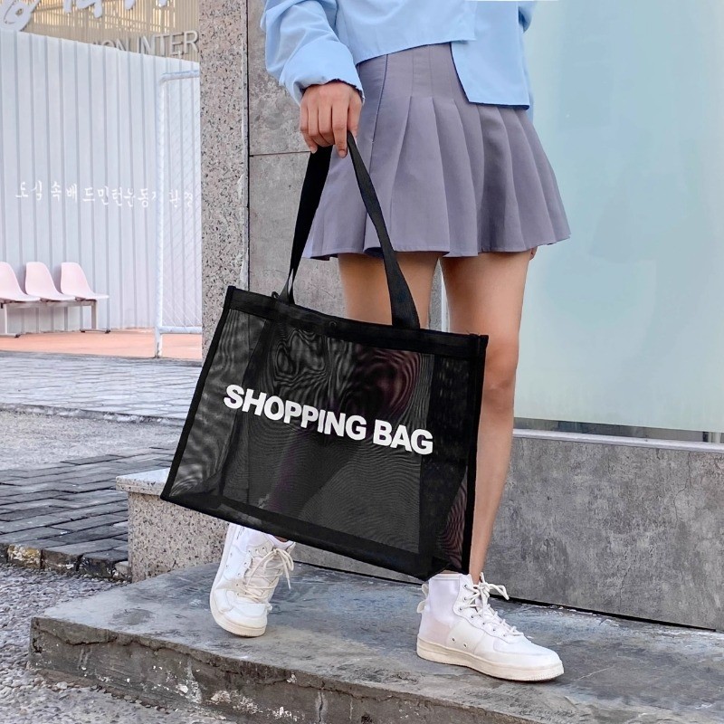 2025 新款网纱女包大容量外出时尚沙滩袋游泳购物收纳便携手提袋