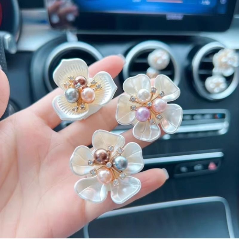 创意珍珠花朵车载香水香薰汽车内饰淡香氛女神车内出风口装饰摆件