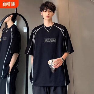 衣服宽松潮流百搭半袖 潮牌美式 体恤黑色白色 t恤男夏季 重磅短袖