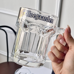 加厚玻璃带把啤酒杯创意大容量特厚扎啤杯500ml酒杯福佳白英雄杯