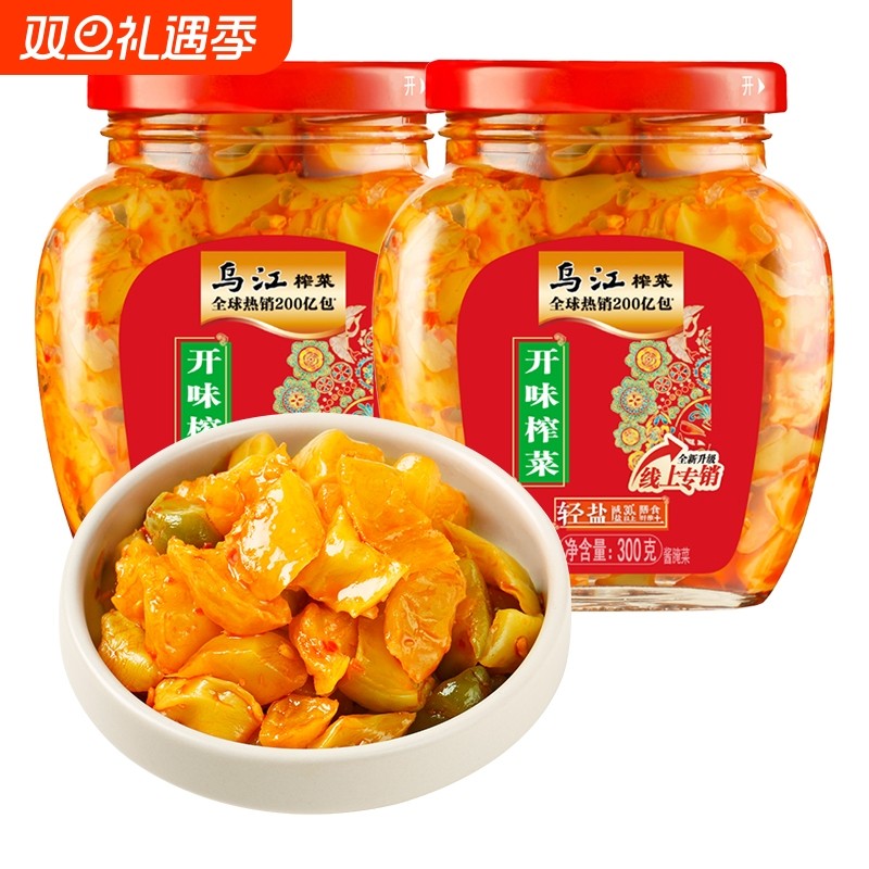 乌江开味榨菜300g下饭菜丝轻盐拌饭面香辣爽脆咸菜瓶装配粥泡酱菜