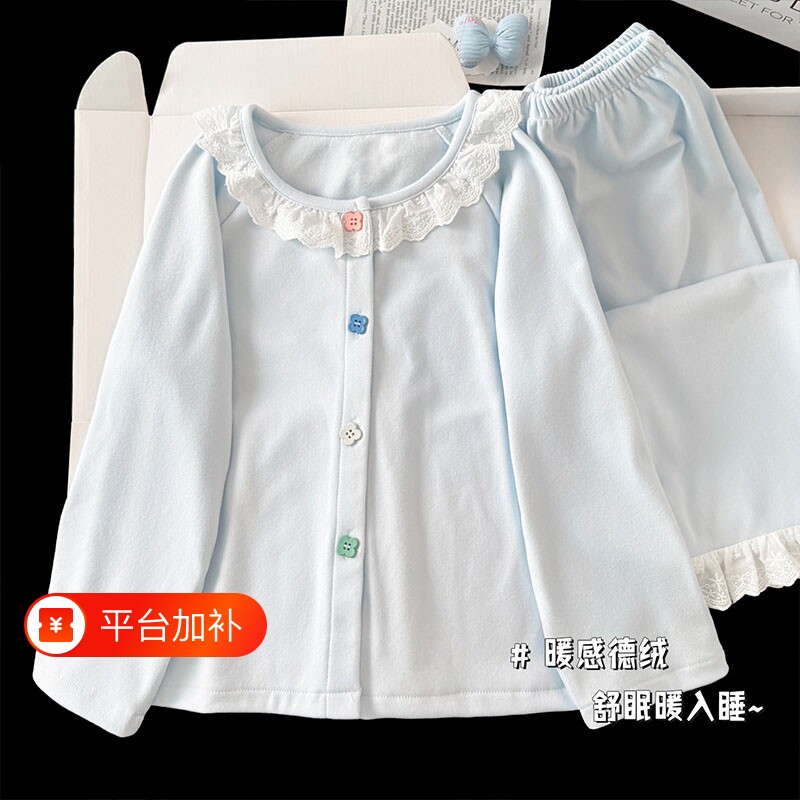 德绒加厚保暖女童睡衣新款儿童秋冬季学生长袖长裤可爱居家服套装