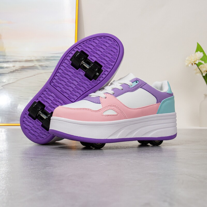 2025新款pu儿童轮滑鞋时尚潮流款四轮平稳滑行防滑耐磨