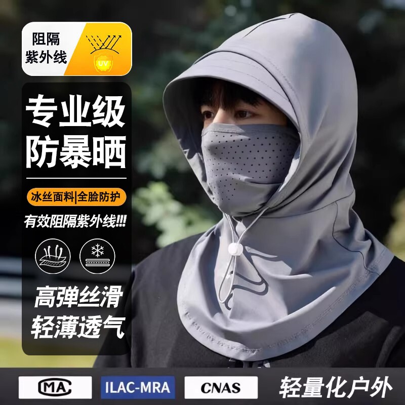 防晒面罩男款遮阳帽子一体护颈脖图片