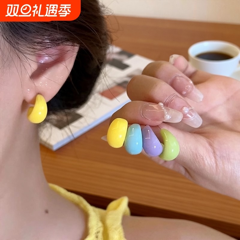 多巴胺糖果色滴釉耳钉女2023新款甜酷耳环轻奢小众设计气质耳饰