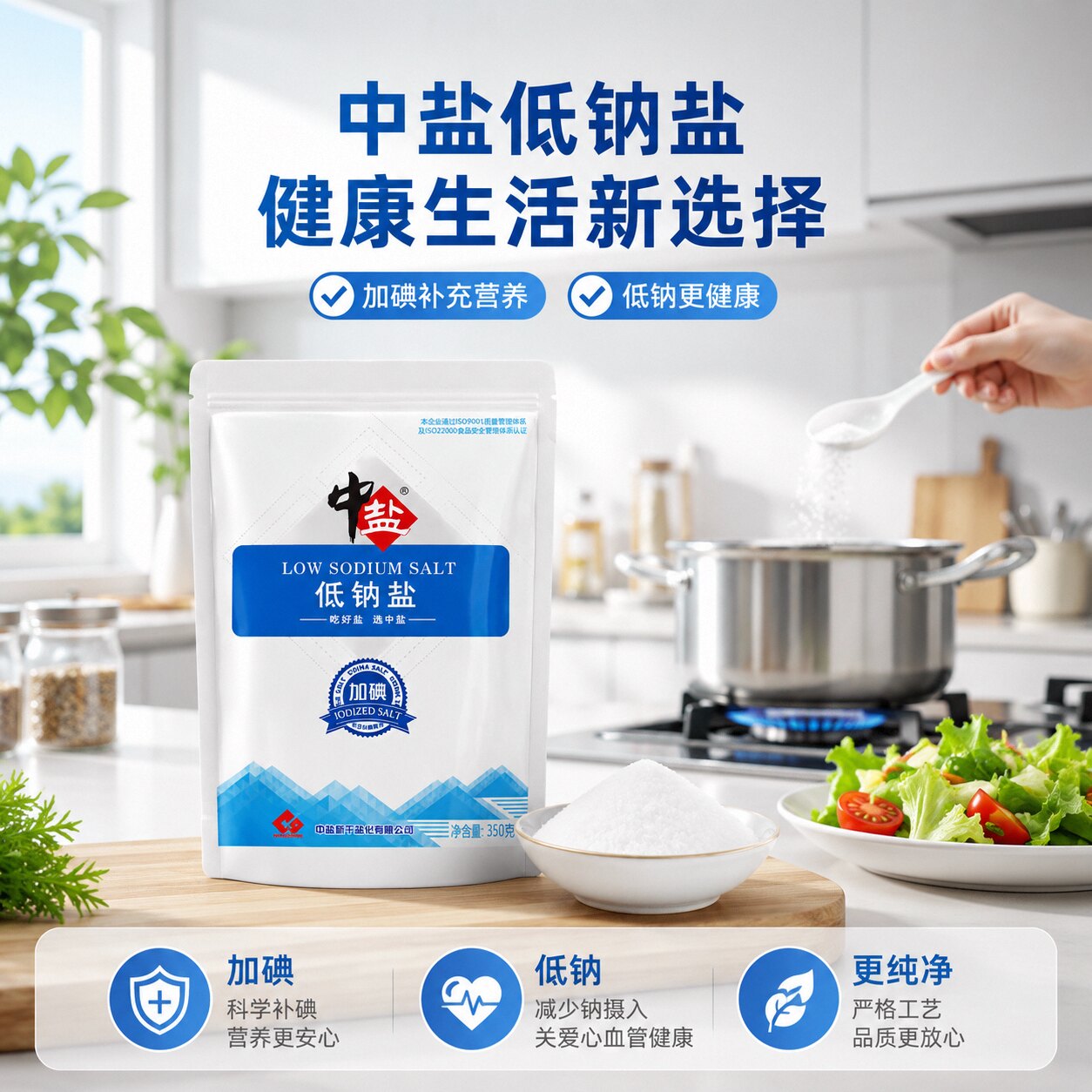 低钠350g食盐中盐加碘低钠盐厨房好物健康钾盐炒菜调味品盐巴家用图片