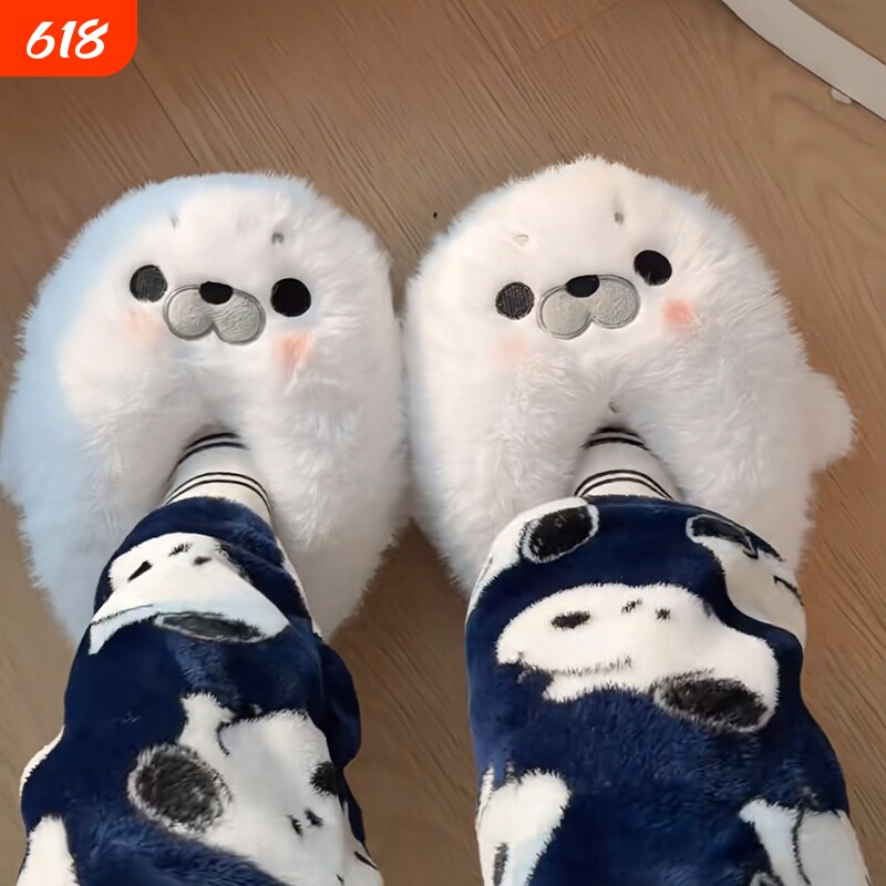 可爱小海豹玩偶毛绒玩具棉鞋卡通保暖棉拖鞋加厚企鹅动物告白正版
