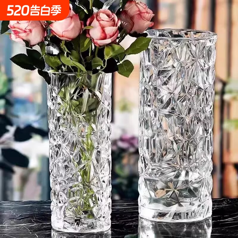 轻奢高级感透明玻璃花瓶大插花水养富贵竹专用客厅装饰摆件鲜花瓶